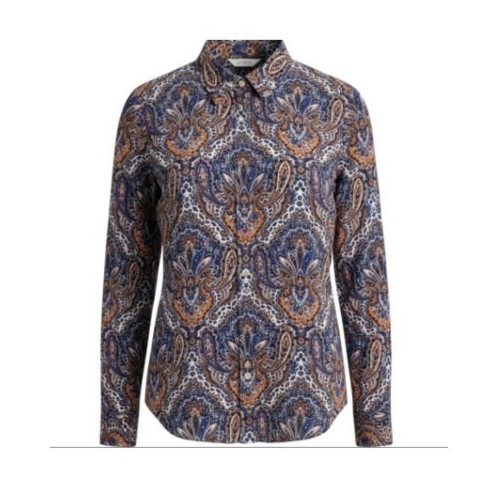 J.Crew The Perfect Shirt Sz M Paisley Blue Orange Cotton Button Down Blouse